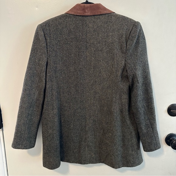 90's vintage Wool Blazer Tweed Brown Leather Trim Riding Jacket Women’s M/L - Picture 5 of 12